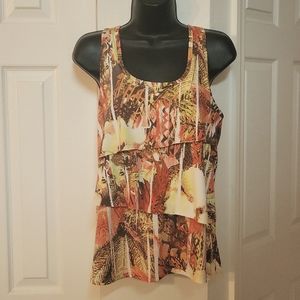 BCX Silky top - racerback w/ tropical pattern EUC